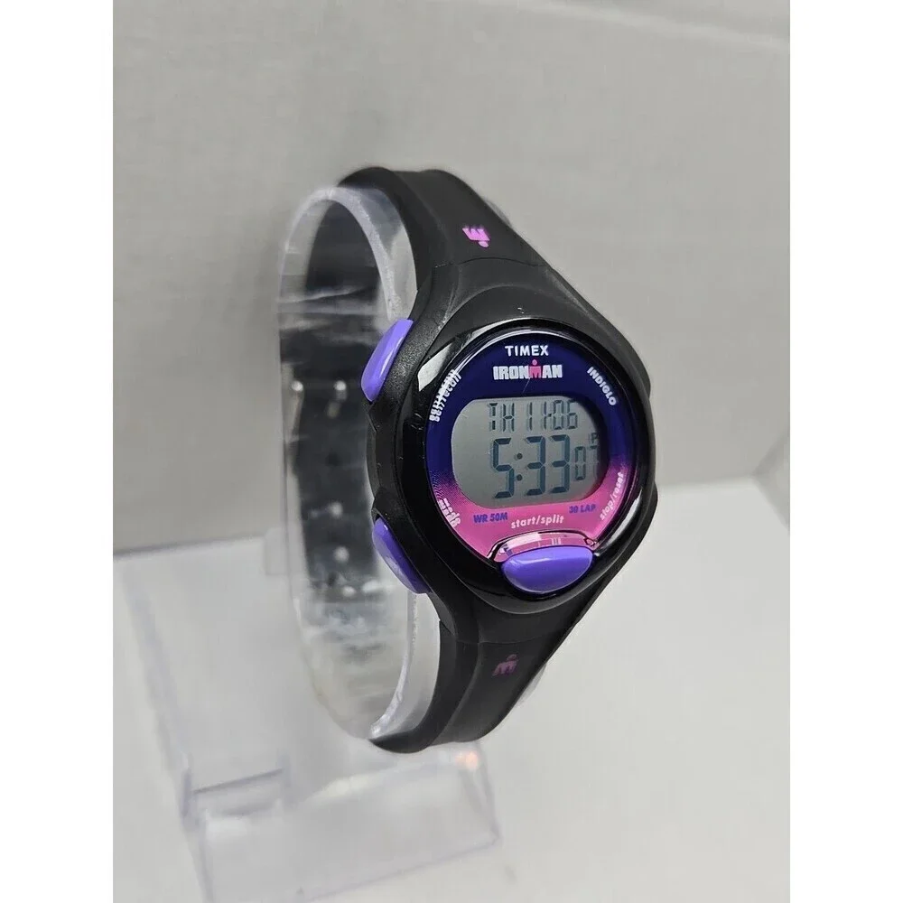Timex Ironman Womens 36mm 30 Lap Indiglo Digital Purple Black WR 50M New Battery